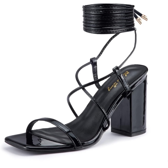 Black Chunky Heel Sandals - Picture 1 of 7